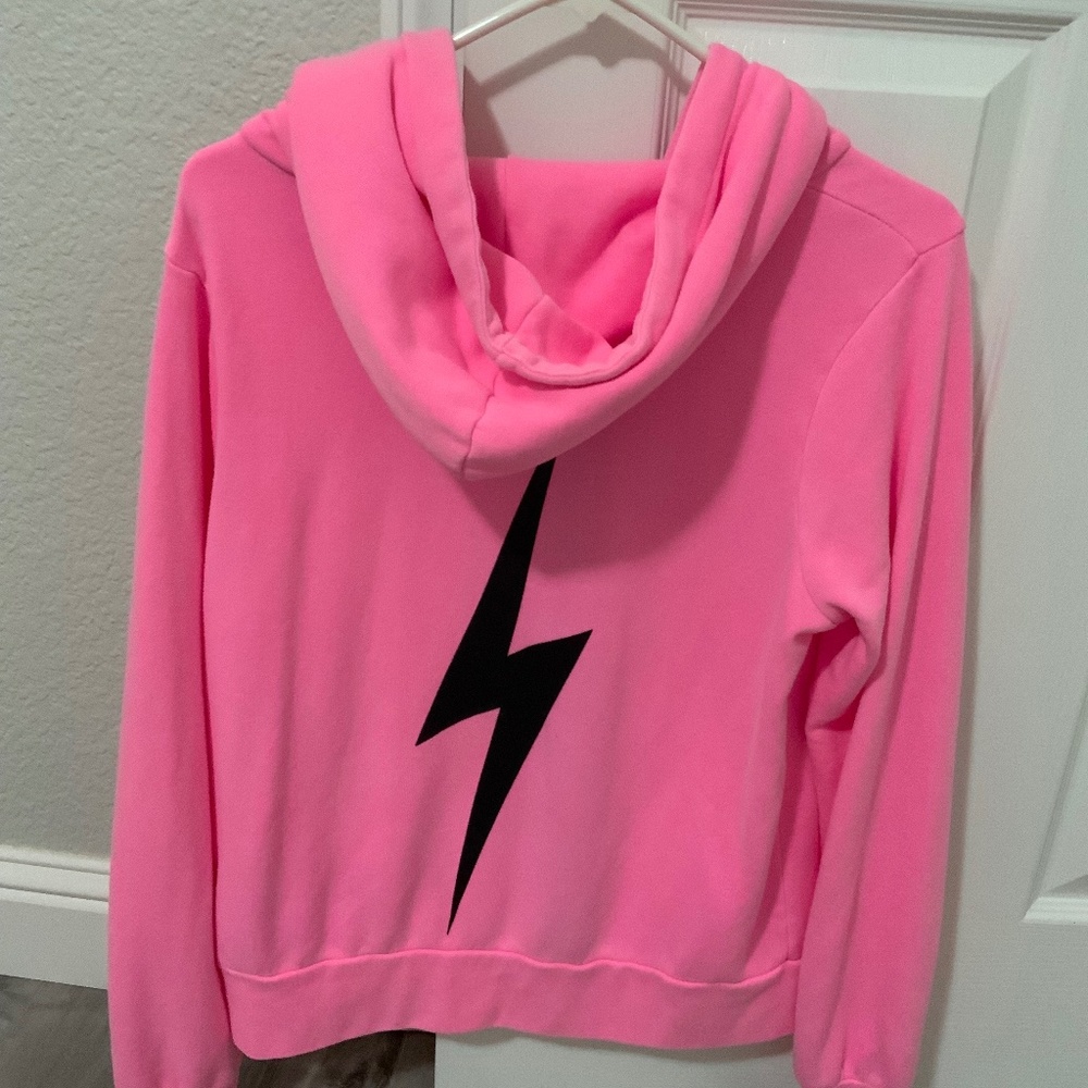 Aviator Nation Neon Pink Lightning Bolt Zip Up Jacket Neon Pink Small